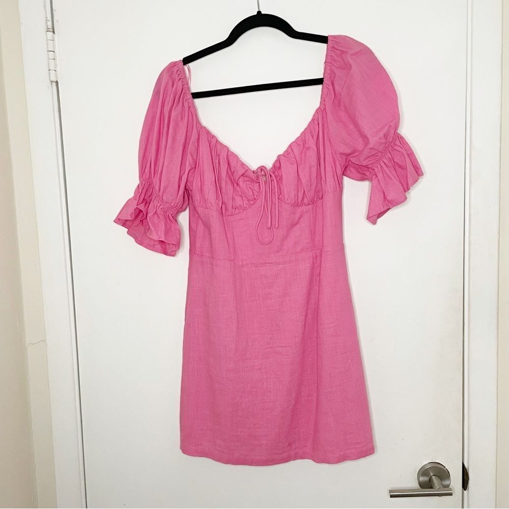 Urban outfitters Etophe Studios puff sleeve linen A-line Mini Dress M pink